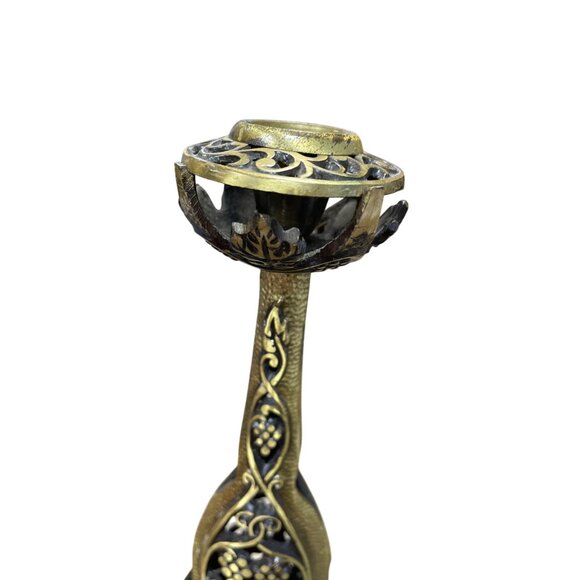 Vintage Brass Shabbat Hebrew Candlestick Sconces 9.5"H x 3.5"W SKU 9318 - Picture 11 of 12